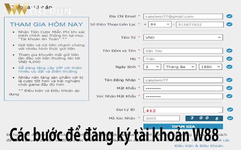 Các bước để đăng ký tài khoản W88