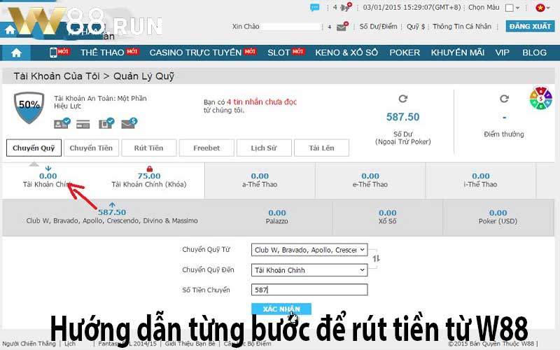 Hướng dẫn từng bước để rút tiền từ W88